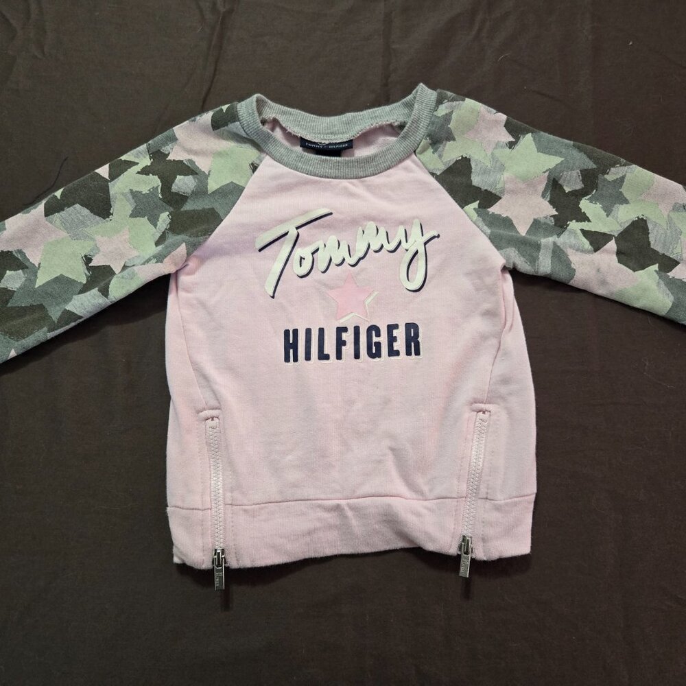 Tommy Hilfiger Sweatshirt Pink Star Camo Designed Sleeves Size 12 Months
